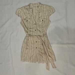 DKNY Cream Striped Button-Front Mini Dress